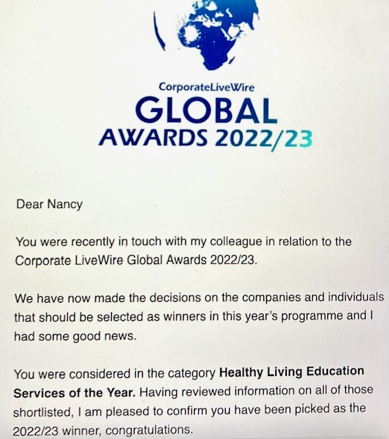 Nancy Addison Is Awarded The Winner For "Healthy Living Educator," By The Global Awards 2022/23