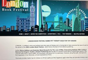 London Book Festival names For the Love Of Willy, best book of the show as well as best children's book of the year, by nancy addison, organic healthy life