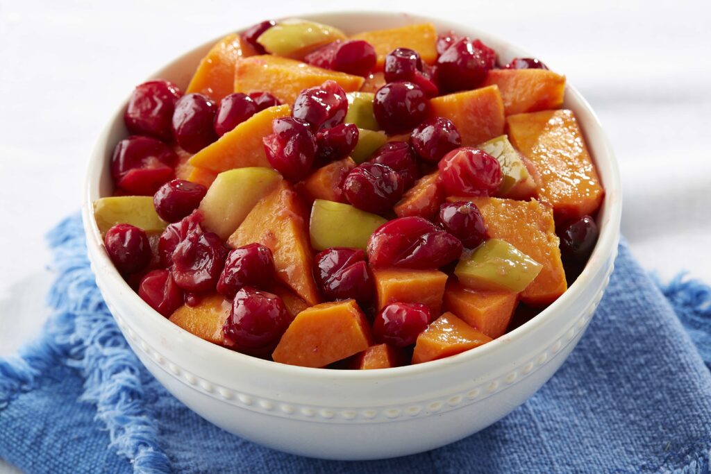 sweet potato, cranberry, & apples, by Nancy Addison, chef, organic healthy life, photo by Kevin marple